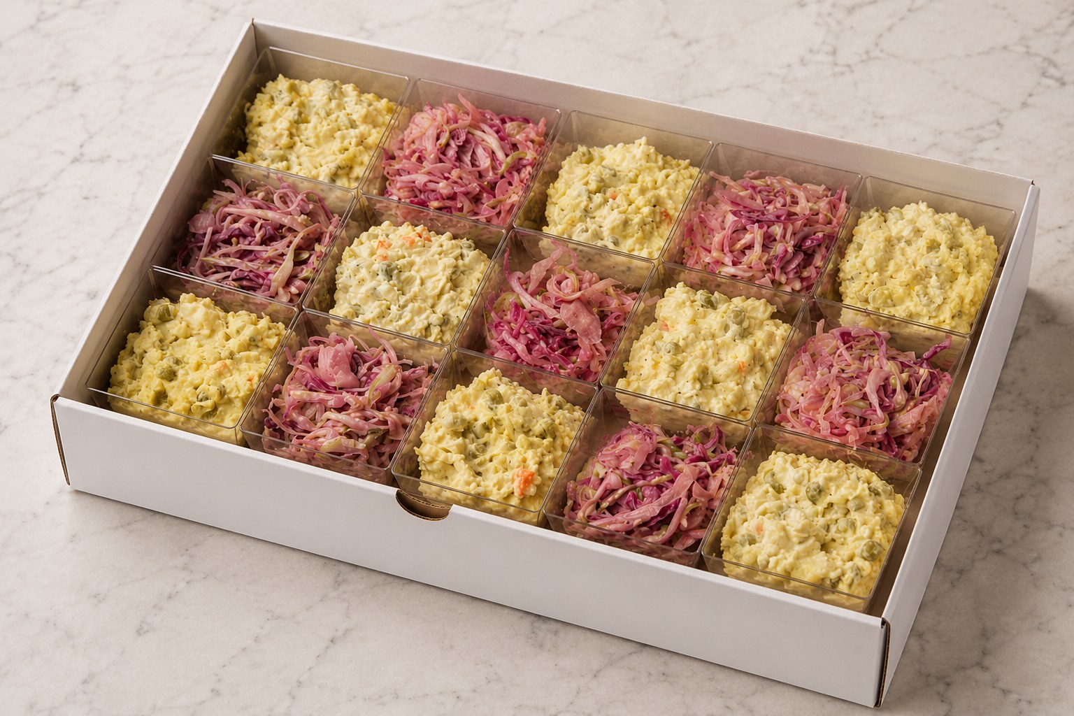 Mom's Bite individually portioned salad catering box